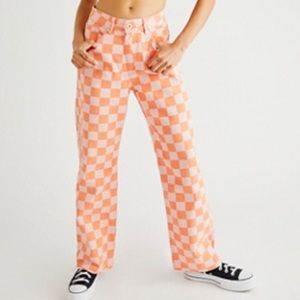 NWT! The Ragged Priest Dad Jeans Pink Orange Checkered Wide Leg Baggy Size 32